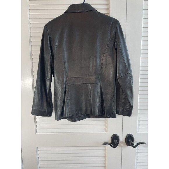 Ann Taylor Jacket Coat 100% Leather Button-up Collard Pockets Chic Women's S - Picture 9 of 10